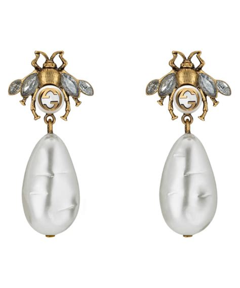 gucci bee earring studs|Gucci logo drop earrings.